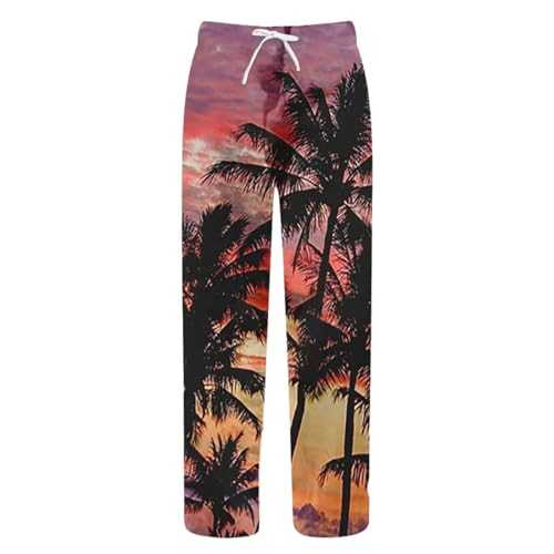 KETAFOUND Mens Elastic Waist Pants - Linen Printed Hawaiianss Trousers Loose Fit Jogging Bottoms Beach Pants with Pockets,Trousers with Adjustable Drawstring Tracksuit