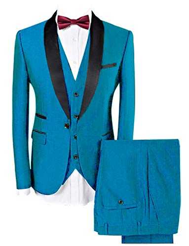 Pkrboro Men's One Button Shawl Lapel Three Pieces Suit Slim Fit Formal Jacket Vest Pants Set