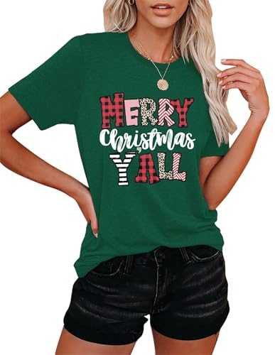 hohololo Christmas Tshirt Women Merry Christmas Leopard Tree Graphic T-Shirts Short Sleeve Xmas Holiday Tops