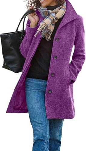 yoeasy Women's Casual Thicken Wool Blend Pea Coat Stand Collar Single Breasted Winter Mid Long Overcoat Jackets