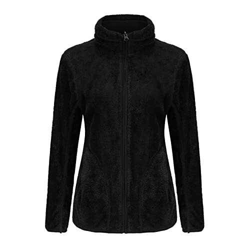 Fleece Jackets for Women UK Full Zip Pockets Plush Outerwear Cozy Fluffy Fleece Jacket Winter Warm Thick Coat Stand Up Collar Zipper Plus Size Sweatshirt Teddy Coat Ladies Casual Loose Cardigan Tops
