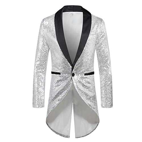 Men's Suits Trendy Sequin Tailcoat Casual One Button Slim Fit Lightweight Long Sleeve Suit Party Blazer Elaborated Style for Formal and Leisure Occasions