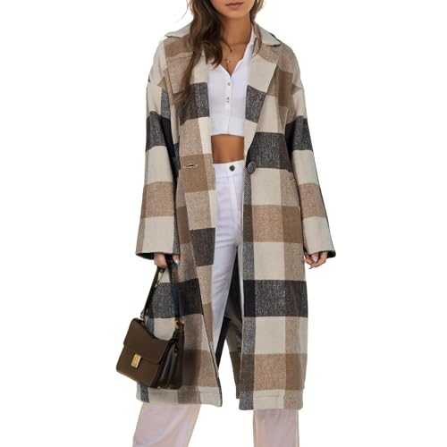 Hixiaohe Women's Casual Wool Blend Plaid Shirt Jacket Loose Button Down Shacket Coat