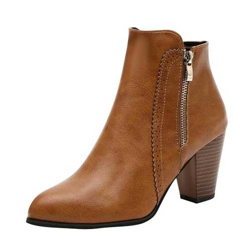 SOOUICKER Ladies Black Ankle Boots Block Heel Ankle Boots for Women High Heels Shoes Faux Leather Pointed Toe Fashion