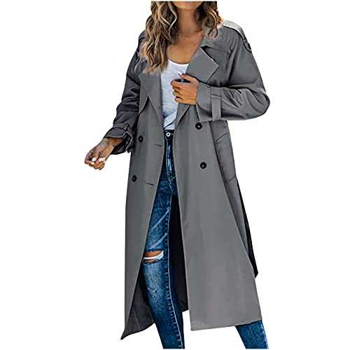 AMhomely Jacket Coats for Women Sale Long Sleeved Double Breasted Coat Trench Coat Long Sleeved Hoodless Casual Coat/jacket Overcoats Cardigans Fall Clothes Outfits Fashion Parka Outerwear UK