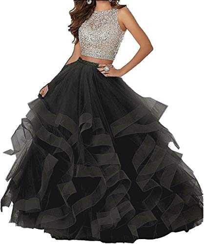 VERNASSA Prom Dress Sexy Evening Gown for Women Ladies, Two Piece Beaded Sparkly Sequin Tulle Formal Ball Gown, Cocktail Party Dance Evening Wedding Bride Bridesmaid Dress, Plus Size