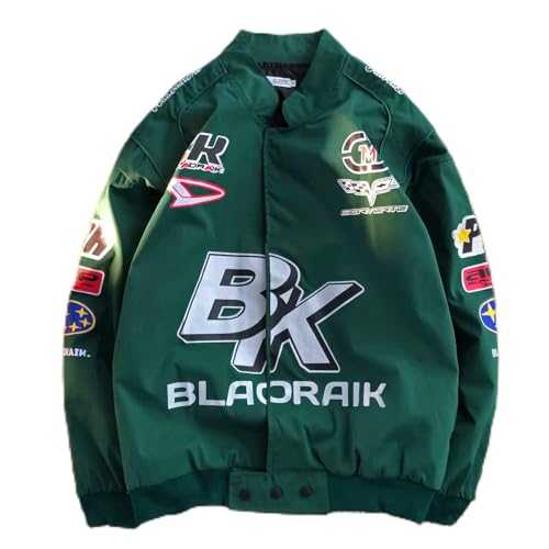 Niche Jacket Trend Letter Print American High Street Heavy Industry Embroidered Racing Coat Motorcycle Suit Bomber Men Jacket-Green,L