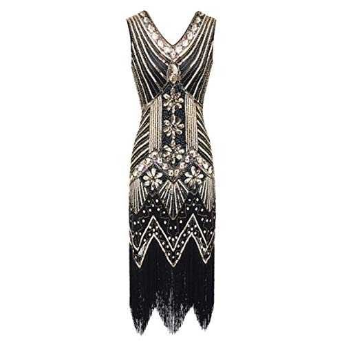 1920s Vintage Sequin Art Deco Fringe Gatsby Flapper Dress for Prom Formal Cocktail Party Maxi Gown