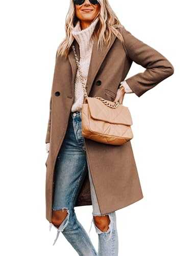 Yidarer Women's Wool Coat Mid-Long Notch Lapel Single Breasted Casual Trench Coats