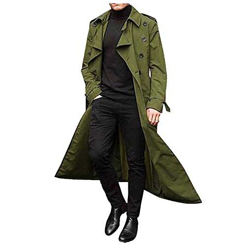 Mens Jackets Smart Casual- Mens Wool Coat Mens Trench Coat Double Breasted Long Jackets Coat Windbreaker Outwear Business Single Breasted Trench Jacket
