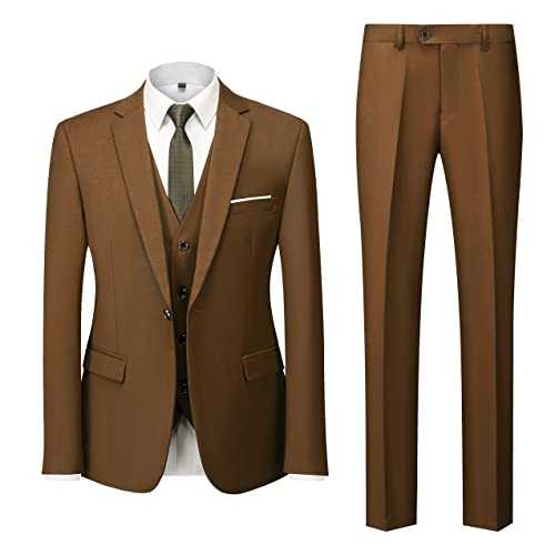 MOGU Mens 3 Piece Dress Suit Slim Fit One Button Side Vents Tuxedo