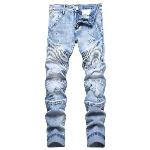 XIMXIMMTIAN Mens Slim Fit Jeans Stretch Ripped Biker Jeans for Men Fashion Straight Comfort Flex Waist Casual Denim Pants