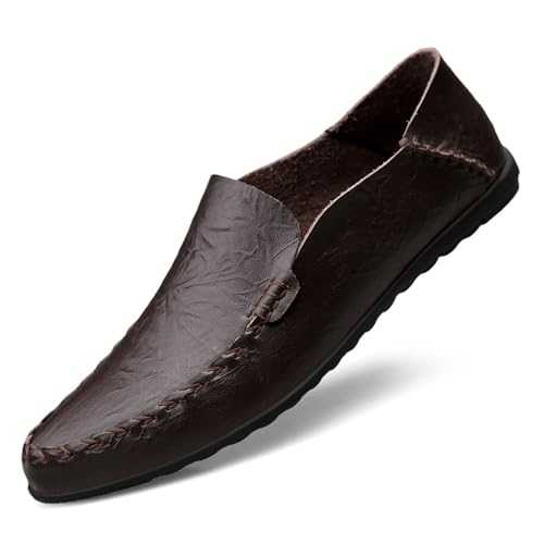 Mens Slip-on Loafers Breathable Moccasins Flats Shoes Causal Business Leather Oxfords Driving Shoes