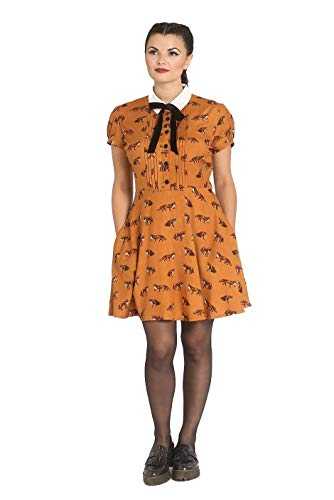 Hell-Bunny Vixey 1960's Fox Print Vintage Retro Style Short Dress - Brown (L)