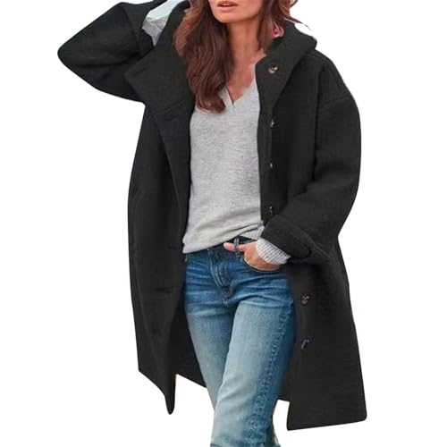 Women's Single Breasted Fleece Blend Thick Coat Solid Color Stand Up Collar Casual Fashion Hooded with Pocket Winter Outdoor Windbreaker