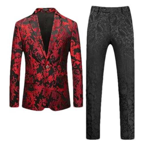 Men's Jacquard Suit 2 Piece Men Wedding Dance Party Slim Dress Male Blazer Jacket and Pant