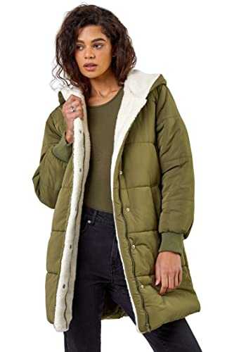 Roman Originals Womens Borg Hooded Parka Coat - Ladies Teddy Sherpa Autumn Everyday Winter Lined Long Sleeve Soft Fluffy Lining Comfy Big Pockets Jackets