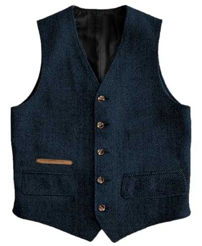 Yiaisafa Casual Mens Suit Vests Wool Tweed Waistcoats Herringbone Retro West Groomsman Lined Vintage Wedding Hunting
