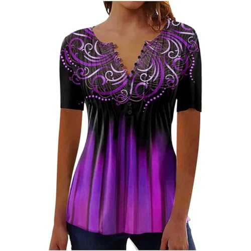 Qixiu Women's Blouses & Shirts,Blouses for Women,Women's Summer New Chest Button Pleated Casual Short Sleeved T Shirt Women's Top Womens Turtle Neck Long Sleeve Tops,Womens t Shirt