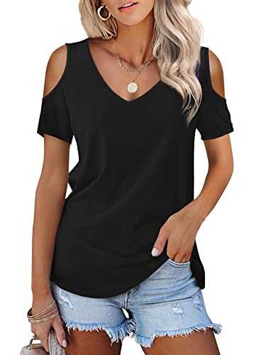 Beluring Women's Casual Cold Shoulder Shirt V Neck Long Sleeve Blouse Tops