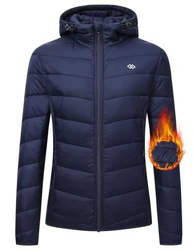 MoFiz Women's Insulated Jacket Hooded Lightweight Hybrid Down Hiking Jacket Thermal Warm Full Zipper Winter Fall Running Coat