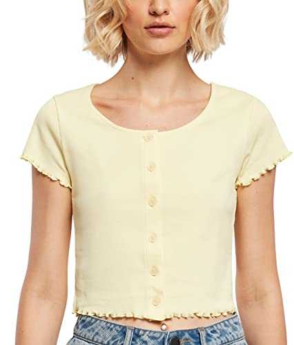 Urban Classics Women's Ladies Cropped Button Up Rib Tee T-Shirt