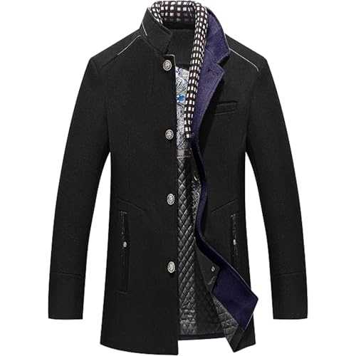 Men's Wool Blend Pea Coat Warm Winter Trench Coat with Detachable Soft Scarf Single Breasted Pea Coat