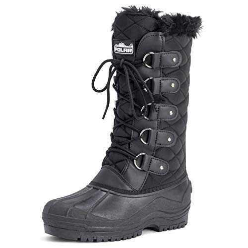 Polar Womens Tall Quilted Snow Tactical Mountain Waterproof Knee High Walking Boots - Black - UK8/EU41 - YC0356