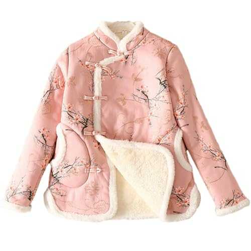 GaoLeAve Chinese style thick plush cotton jacket women cheongsam stand collar embroidery buttoned cotton jacket winter coat