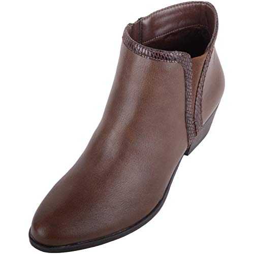 ABSOLUTE FOOTWEAR Womens Smooth Faux Leather Slip On Low Heel Ankle Boots with Small Gusset and Inner Zip