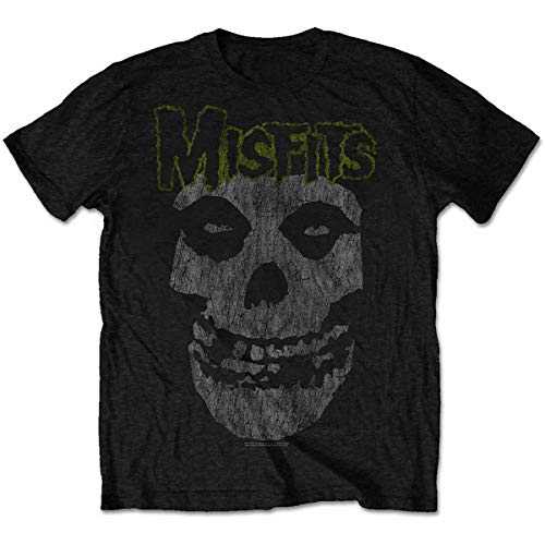 Rock Off Men's The Misfits Classic Distressed Logo Black T-Shirt