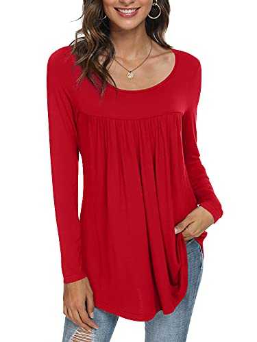 CATHY Womens Long Sleeve Tunic Tops Casual Ruffle T-Shirts Loose Comfy Blouses for Leggings