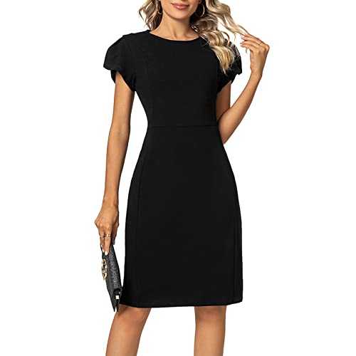 MINTLIMIT Women Sheath Dress Puff Tulip Short Sleeve Lining Business Wear to Work Pencil Dress