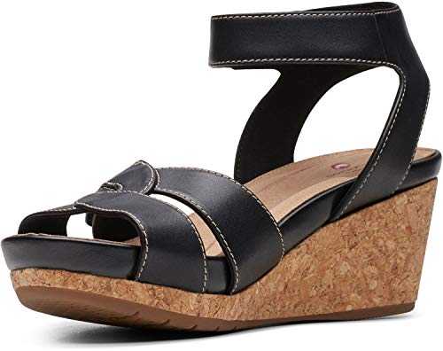 Clarks Women's Un Capri Strap Wedge Sandal, Black Leather, 6 UK