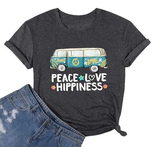 Peace Love Shirts for Women Vintage 60s 70s Groovy Hippie Tshirts Graphic Tees Casual Short Sleeve Loose Top