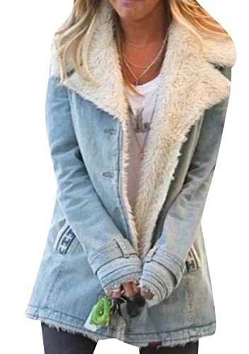 YMING Women Sherpa Lined Coat Winter Jackets Plus Size Warm Plush Button Lapels Jacket Outwear Coat Cardigans
