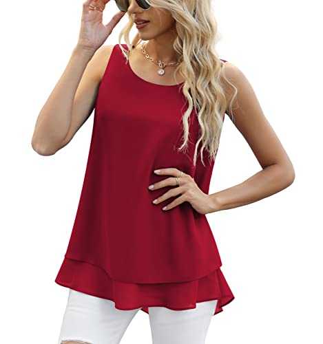 Yommay Women's Vests Summer Ladies Tops Blouses Shirts Loose Sleeveless Tank Top Chiffon Vest Tops for Women