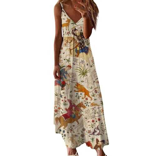 Dress for Women Casual Elegant Vacation Casual Plus Size Maxi Sun Dress Trendy Flowy Beach Long Spaghetti Strap