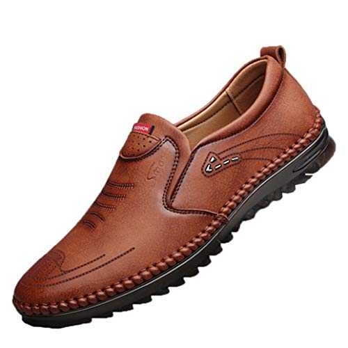 Men Leather Shoes Waterproof Casual Low Top Round Toe Flat Loafers Walking Sneakers Office Work Slip on Business Shoes