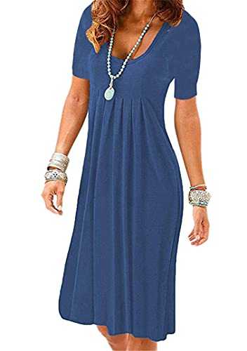 EFOFEI Women Flowers Print Dress Loose Plain Dress Beach Holiday Dress Dark Blue XXL