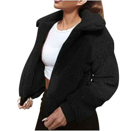 Women's Sherpa Jacket Full Zip Fluffy Hoodie Teddy Fleece Coat Winter Warm Casual Coats Ladies Loose Comfy Soft Jumper Tops Short Outerwear Clearance UK Size 8-16
