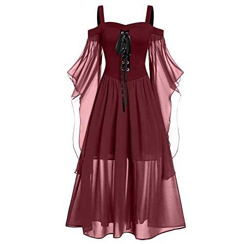 Women's Retro Medieval Dress with Trumpet Sleeves Off Shoulder Mesh Victorian Princess Dresses Renaissance Gothic Costume Wedding Dress Evening Gowns Fancy Dress for Adults