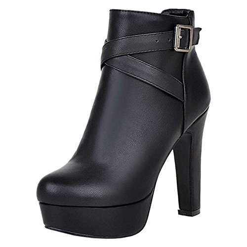 SJJH Women Ankle Boots with High Heel and Thick Platform for Fashion Women Large Size Short Boots