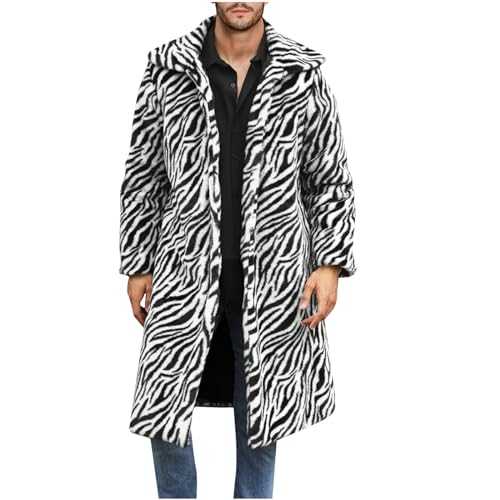 HAOLEI Fleece Jacket Men UK Deals of The Day Warm Fleece Jacket Zebra Print Long Sleeve Windbreaker Coat Faux Outerwear Longline Casual Fur Collar Cardigan Turn-Down Collar Top