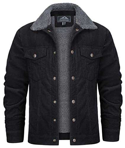 KEFITEVD Men's Corduroy Jacket Sherpa Fleece Lined Trucker Jacket Winter Thick Warm Coat Padded Lapel Collar Top Cotton with Pockets