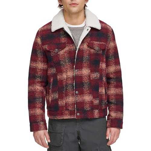 Levi's Men's Wool Blend Plaid Trucker with Sherpa Lining Jacket