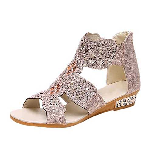 WILLBEST Sandals for Women Sale Clearance Wedges Summer Holiday Beach Vintage Sparkling Sandals Toe-Post Low Mid Heel Shoes Slides Thong Strappy Buckle Platform Walking Shoes