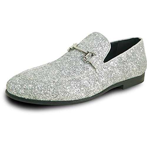 Bravo! Men Dress Shoe Prom Slip on Loafer and Lace Up Cap Toe Oxford Modern Metallic Glitter for Wedding Prom Black Blue Gold Pink Pewter Silver Red