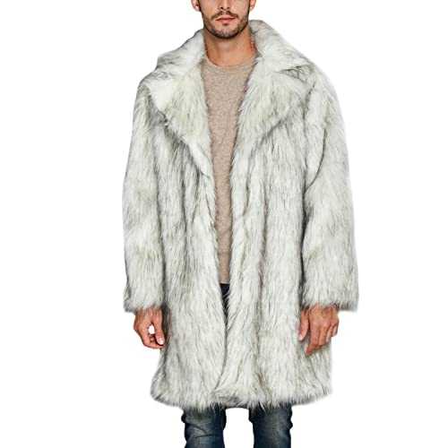 Winter Jackets For Men Long Coat Men Stylish Trench Coat Ken Fur Coat Winter Thicken Warm Collar Faux Turn-Down Overcoat Mens Fluffy Coat Jackets Parka Jacket Outwear For Halloween Christmas Essential