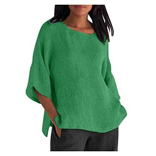 Ladies T Shirts UK Womens Tops Crewneck Cotton Line 3/4 Length Sleeve Blouses Ladies Casual T Shirts Simple Vacation Pullover Three Quarter Sleeve Tops